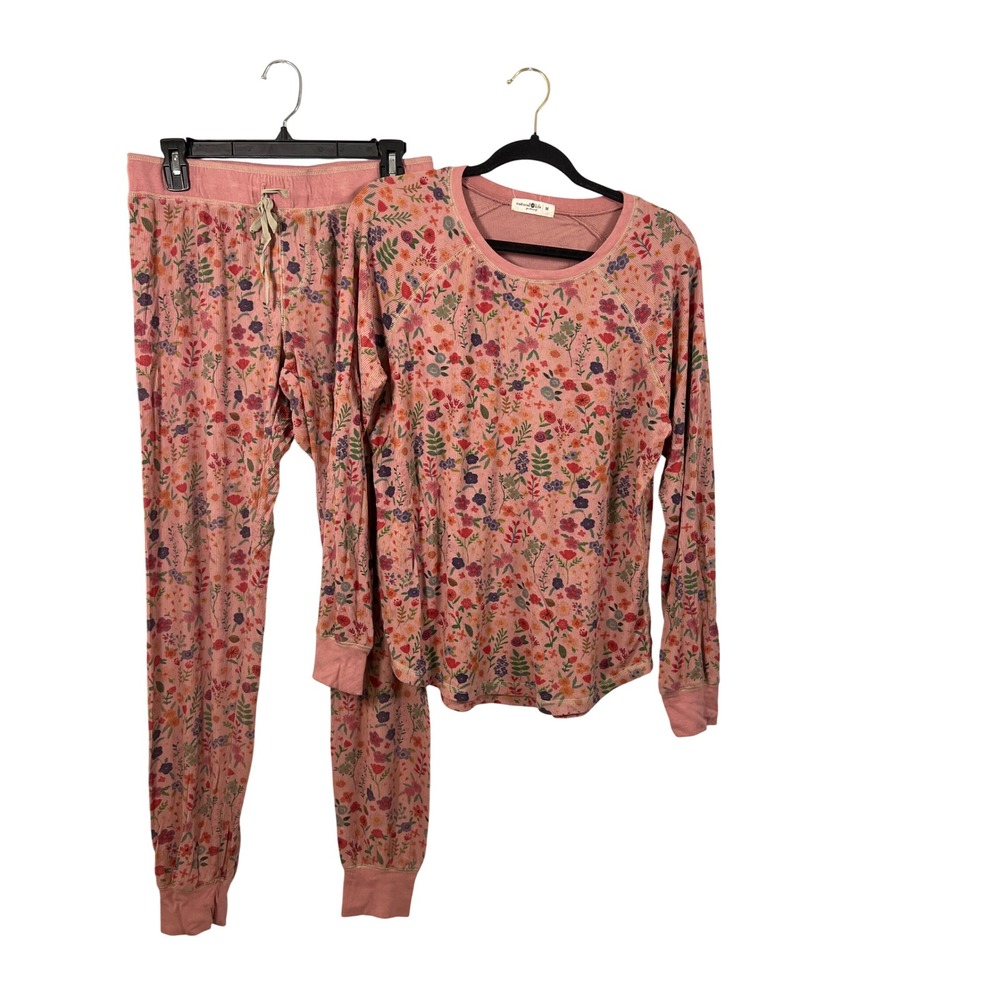 Natural Life Pastel Pink Dainty Floral Pajama Lounge Set Medium Boho Cottagecore
